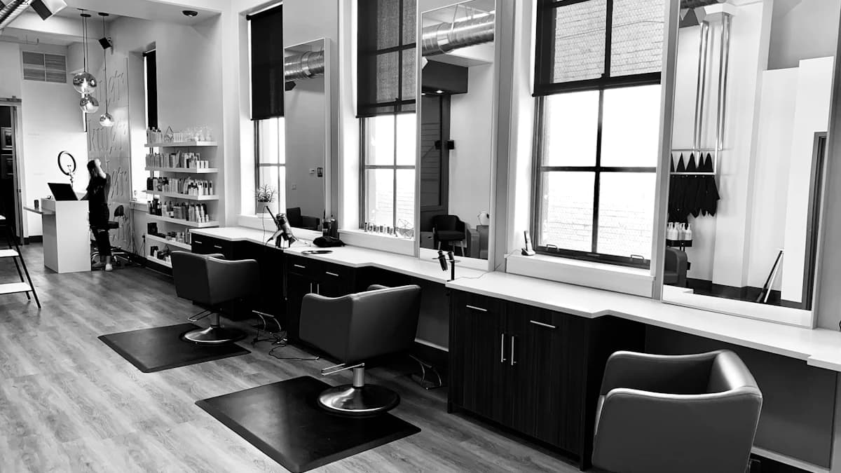 AI appointment booking for hair salons: salon interior with styling chairs